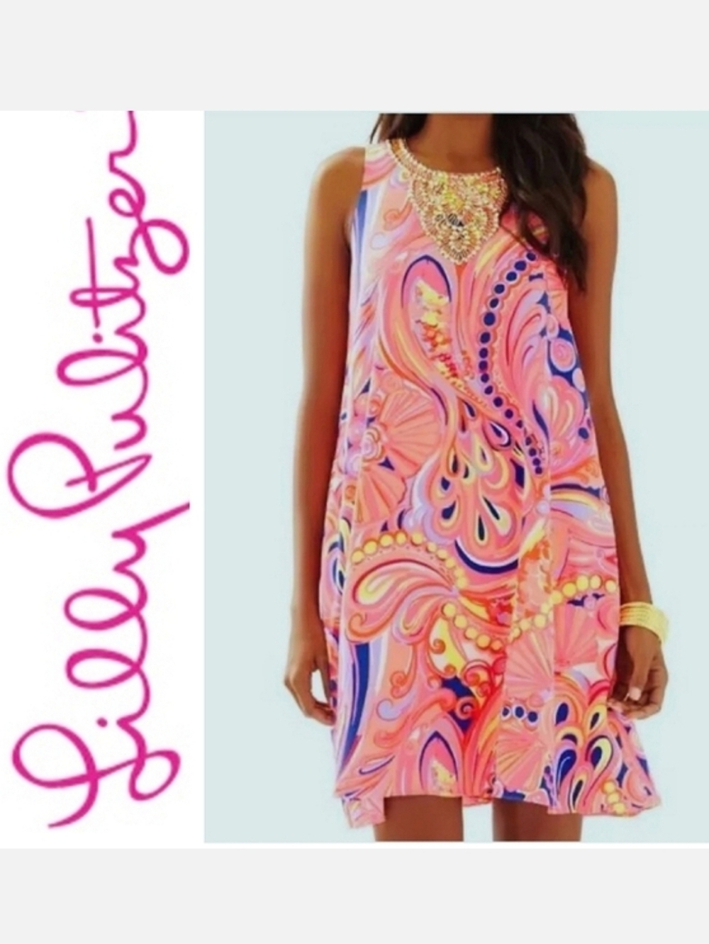 Lilly Pulitzer Mimi Embellished Trapese Dress in Multi Reef Retreat Print Sz S - Picture 1 of 14